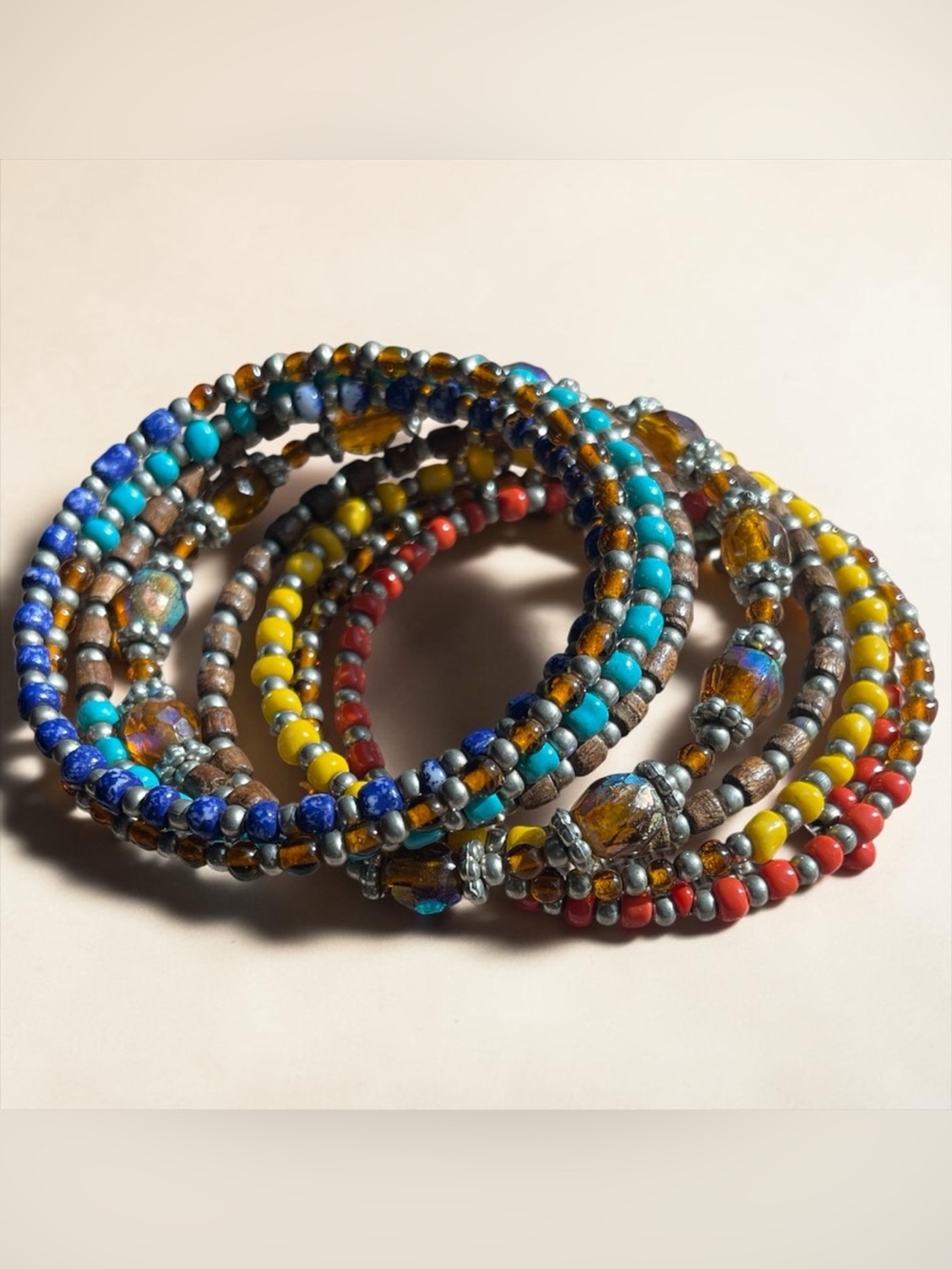 Multicolor Memory Wire Bracelet Layered Beaded Statement Cuff - Picture 2 of 7